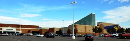 A view of the south side of Southland Mall where Best Buy and Lense Crafters Stores are visible. 